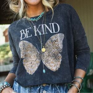 Three Bird Nest Black 'Be Kind' Butterfly Sweatshirt